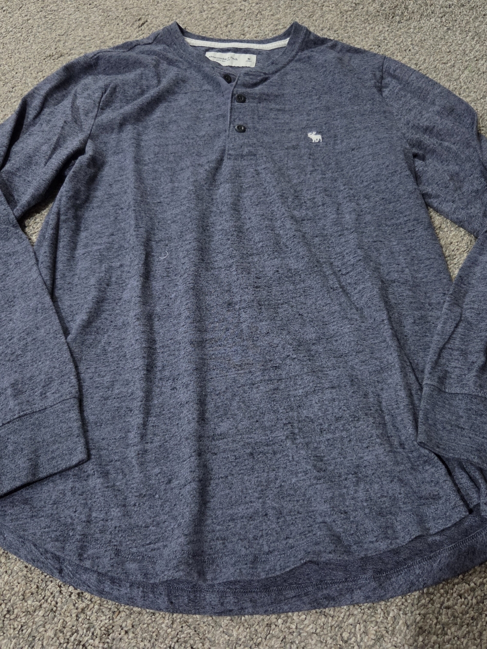 Men's Long-Sleeve Henley Shirt - Navy Size Medium Soft Tee